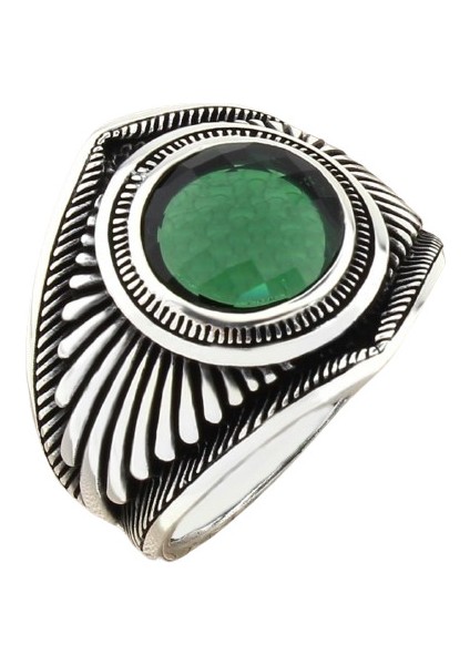 Erkek Yüzük Gümüş 925 Desenli Kare Taşlı