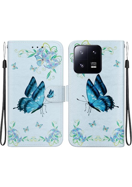 Xiaomi 13 Pro Cüzdan Kart Yuvaları Için Kılıf Pu Deri Kelebek Çiçek (Yurt Dışından)