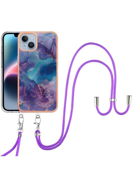 IPhone 14 Kapak Mermer Ayrılabilir Kayış Crossbody Kordon Yumuşak (Yurt Dışından)