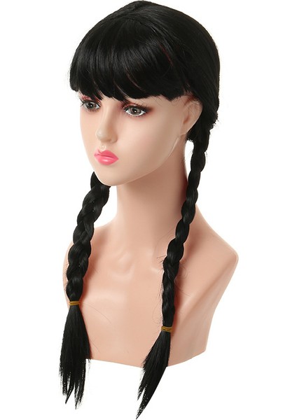 Cadılar Bayramı Amerikan Draması Adams Bangs Peruk Çarşamba Çünkü Peruk Giydirme Performansı Çift At Kuyruğu Siyah Peruk (Yurt Dışından) fiyatları