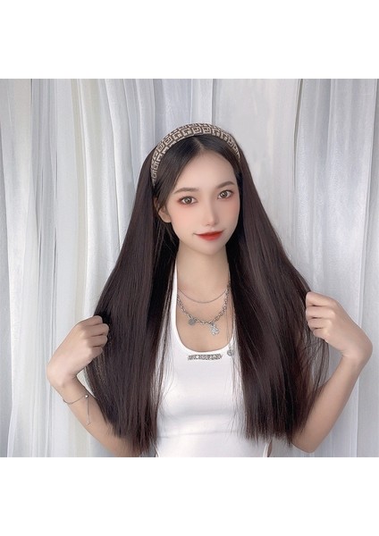 Peruk Kadın Retro Geniş Kenarlı Saç Bandı Tek Parça Uzun Saç Siyah Uzun Düz Peruk Sentetik Peruk (Yurt Dışından) modelleri