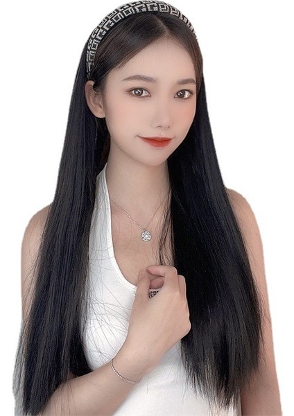 Peruk Kadın Retro Geniş Kenarlı Saç Bandı Tek Parça Uzun Saç Siyah Uzun Düz Peruk Sentetik Peruk (Yurt Dışından) indirimleri