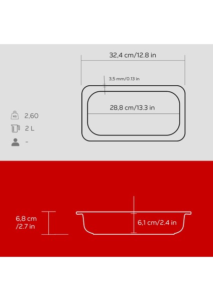 Döküm Dikdörtgen 1/3 Gastronomi Küvet Ölçü 32X17CM.