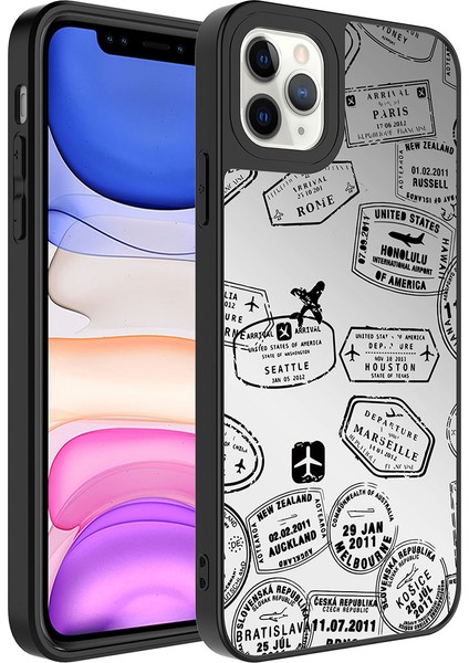 iPhone 11 Pro - Uyumlu Aynalı Desenli Kamera Korumalı Parlak Ezsp Mirror Kapak-Seyahat