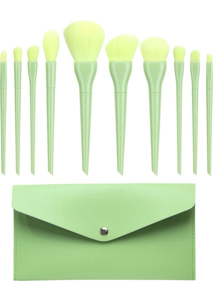 10pcs Kirpik Kaş Fırçaları Sentetik Saç Makyaj Fırça Seti Yeşil (Yurt Dışından)