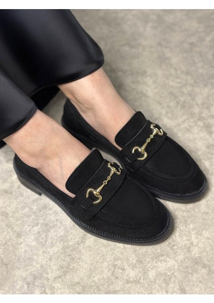 Günlük Kadın Siyah Loafer Klasik Desenli Taban Tokalı Oval Burunlu Makosen Ayakkabı 120 modelleri