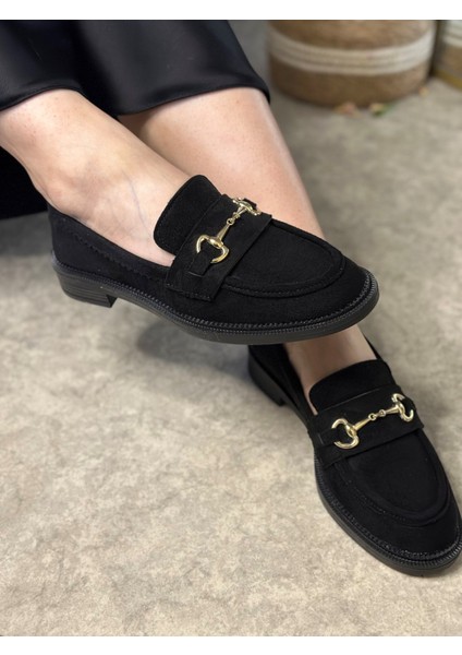 Günlük Kadın Siyah Loafer Klasik Desenli Taban Tokalı Oval Burunlu Makosen Ayakkabı 120 fırsatları