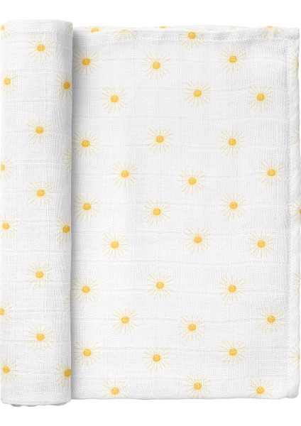 Müslin Örtü 100% Pamuk Yıkanmış 115x115 cm Güneş Desenli Çok Amaçlı