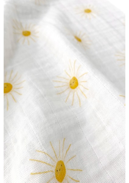 Müslin Örtü 100% Pamuk Yıkanmış 115x115 cm Güneş Desenli Çok Amaçlı modelleri