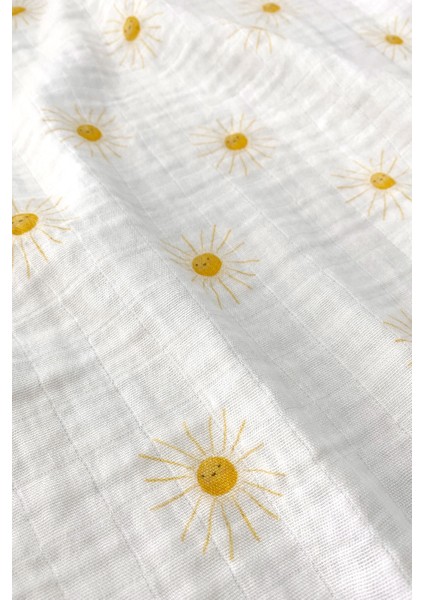 Müslin Örtü 100% Pamuk Yıkanmış 115x115 cm Güneş Desenli Çok Amaçlı fırsatları
