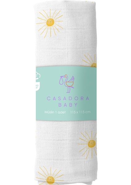 Müslin Örtü 100% Pamuk Yıkanmış 115x115 cm Güneş Desenli Çok Amaçlı indirimleri