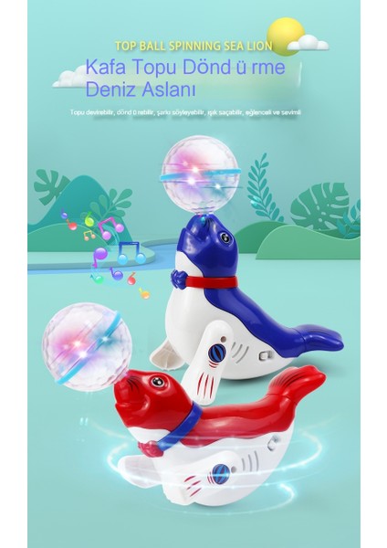 Janjon Star Çocuk Evrensel Dönen Hafif Müzik Projeksiyon Dans Üst Topu Deniz Aslanı ve Yunus Elektrikli Oyuncak (Yurt Dışından)