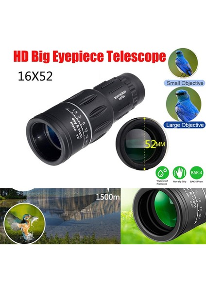 16X Hd Büyük Mercek Monoküler Teleskop Çıft Odaklı Telescopio Yeşıl Film Binoculo Optik Prizma Seyahat Yürüyüş (Yurt Dışından) modelleri