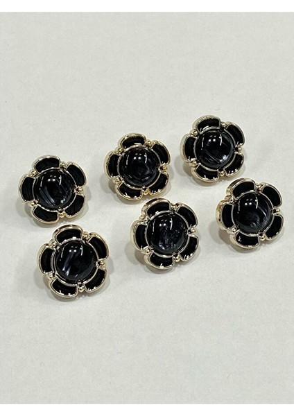 Papatya Düğme/ Papatya Sedefli Model / Siyah / 6 Lı Set / 1,8 cm