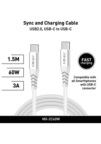 Mınıx Usb-C To Usb-C 1.5 Metre Şarj Kablosu