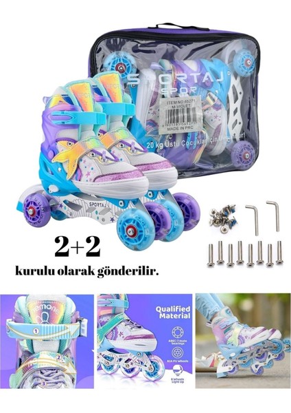 Deniz Kızı Işıklı Paten Kask Koruma Seti 2+2 Kız Çocuk Pateni Silikon Teker,taşıma Çantalı 3 In 1 fiyatları