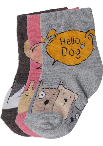 Unisex Çocuk Hayvan Baskılı Yazılı Bilek Çorap 3'lü Set