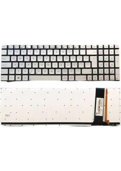 Asus ile Uyumlu 9Z.N8BBU.G0T, 9Z.N8BBU.L01, 9Z.N8BSQ.101 Notebook Klavye Işıklı Gümüş Gri Tr
