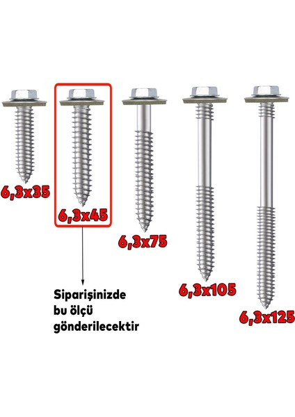 Betofast Vidası 6.3X45 Paket 100 Adet Sivri Uçlu Çatı Panel Beton Ağaç Vidası