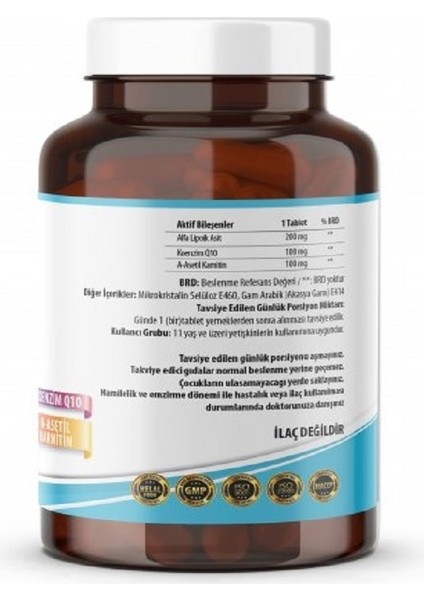 Coenzyme Q-10 100MG Alfa Lipoik Asit 90 Tablet + Hap Kutusu