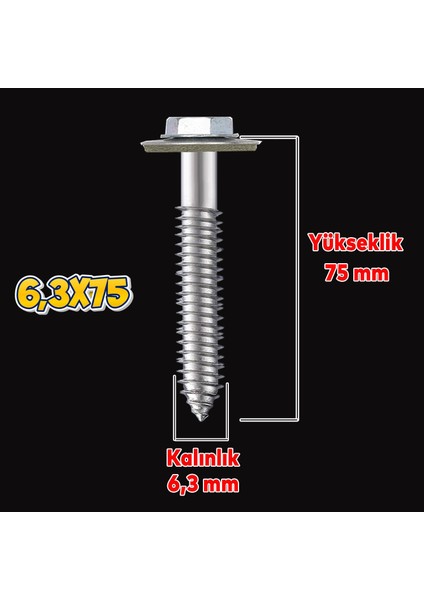 Betofast Vidası 6.3X75 Paket 100 Adet Sivri Uçlu Çatı Panel Beton Ağaç Vidası