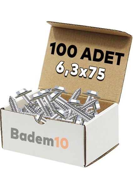 Betofast Vidası 6.3X75 Paket 100 Adet Sivri Uçlu Çatı Panel Beton Ağaç Vidası