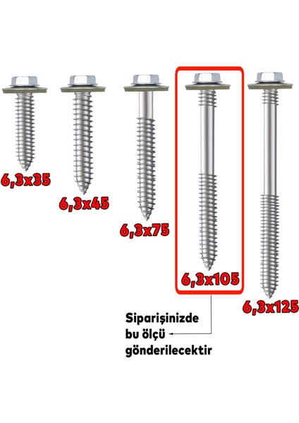 Betofast Vidası 6.3X105 Paket 100 Adet Sivri Uçlu Çatı Panel Beton Ağaç Vidası