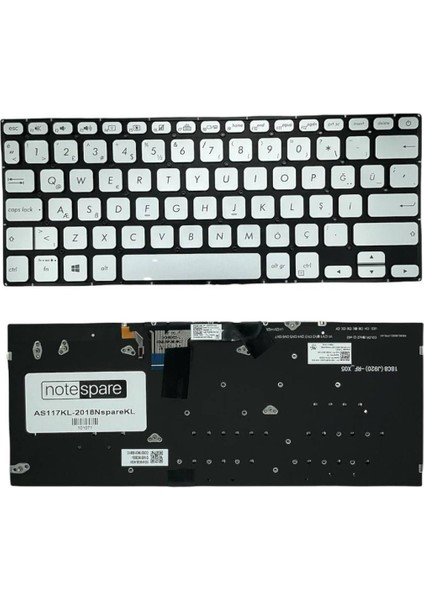 Asus ile Uyumlu 0KNB0-260ATU00, AEXKLA02020 Notebook Klavye Işıklı Gümüş Gri Tr