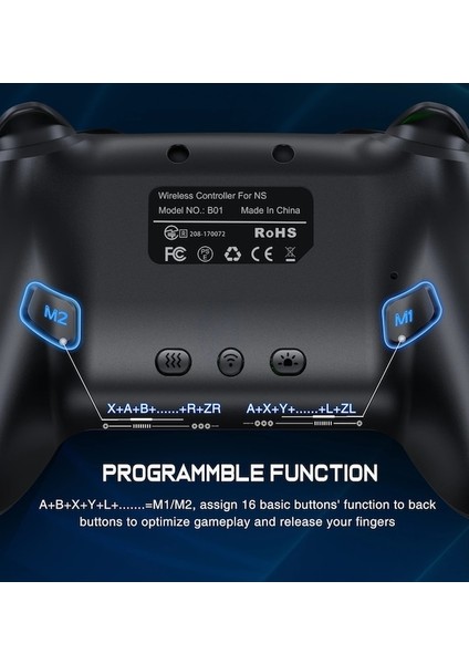 Q233-AE-FM-KABLOSUZ Denetleyici Nintendo Anahtarı OLED Konsol Pro Gamepad Ile 600 Mah Şarj Edilebilir Pil Programlanabilir Turbo Fonksiyonu (Yurt Dışından)