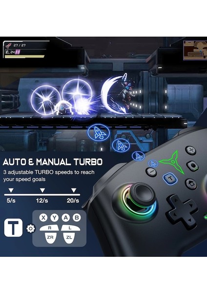 Q233-AE-FM-KABLOSUZ Denetleyici Nintendo Anahtarı OLED Konsol Pro Gamepad Ile 600 Mah Şarj Edilebilir Pil Programlanabilir Turbo Fonksiyonu (Yurt Dışından)