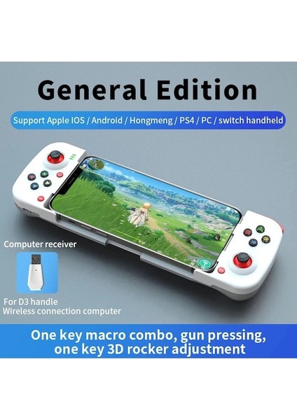 D3 Beyaz Teleskopik Cep Telefonu Gamepad Bluetooth Uyumlu 5.0 Android Ios Ps4 Için Kablosuz Oyun Denetleyicisi Anahtarı Pc Gamepad Joystick (Yurt Dışından)