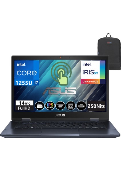 B3402FBA-EC0391 Intel Core İ7-1255U 16GB 256GB Freedos 14'' Fhd Dokunmatik Taşınabilir Bilgisayar EC039101+WEBLEGELSINÇANTA