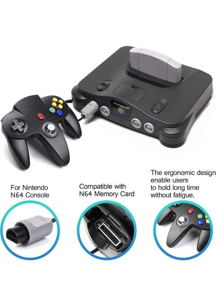 BLACK-N64 Klasik Denetleyici 64-Bit Kablolu Uzaktan Kumanda Gamepad Joystick Retro Oyun Aksesuarları Video Oyun Sistemi Konsolu Joypad (Yurt Dışından)