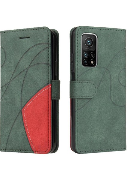 Xiaomi 10T/10T Pro Iki Renkli Dikiş Pu Deri TeIefon Kılıfı (Yurt Dışından)