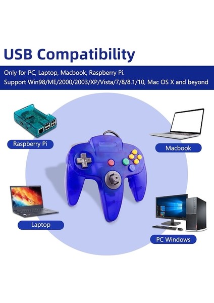 Şeffaf YEŞIL-N64 USB Kablolu Gamepad N64 Denetleyici Gamepad Joystick Klasik 64 Konsol Retro Oyunları Windows Pc/mac Dizüstü Bilgisayar Için (Yurt Dışından)