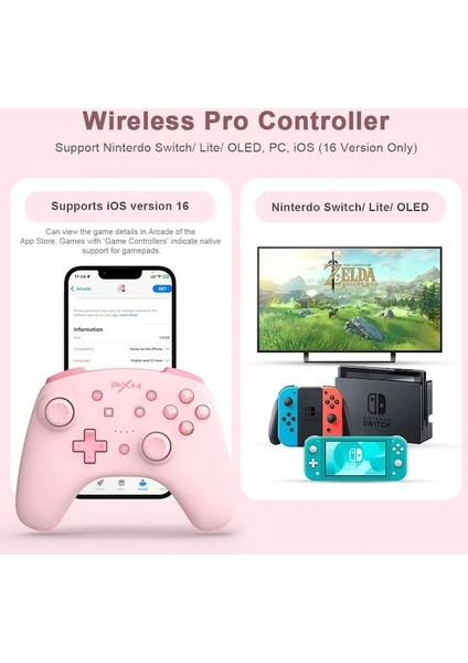 Sky Blue-Pxn 9607X Bluetooth Oyun Denetleyicisi Kablosuz Gamepad Nintendo Switch/ıos 16+/pc Windows 7/8/10/11 Çift Titreşim Joystick (Yurt Dışından)