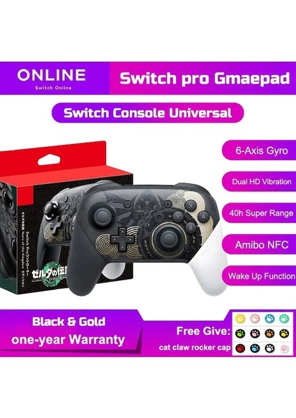 Altın-Nintendo Switch Pro Denetleyicisi Ile Nfc ve Uyandırma Fonksiyonu Kablosuz Joystick 6 Eksenli Gyro Hd Titreşim Bluetooth Gamepad (Yurt Dışından)