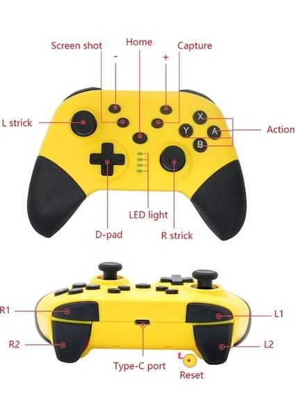 Sarı-Kablosuz Bt Gamepad Kontrolü Anahtarı Pro Lite Pc Ps3 Android Video Oyunu Denetleyicisi Aksesuarları Joystick Kolu (Yurt Dışından)