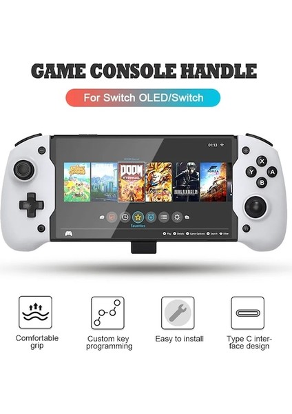Pembe H-Yükseltilmiş Oyun Denetleyicisi Nintendo Anahtarı OLED Konsolu Için El Kavrama 6 Eksenli Gyro Joystick Çift Motorlu Titreşim Gamepad (Yurt Dışından)
