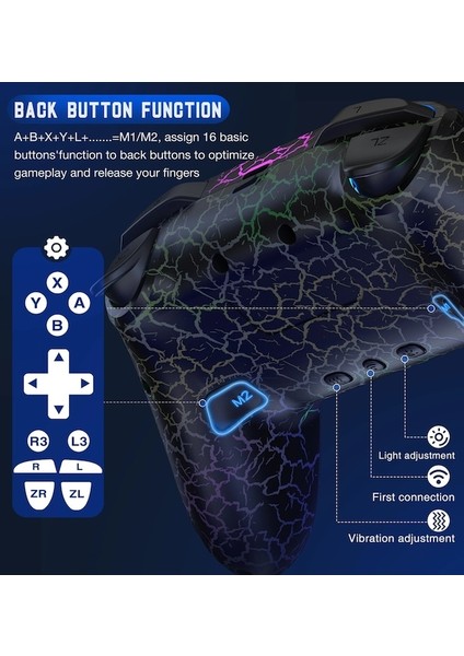 Q217-USB Pc-9 Rgb Işık Kablosuz Denetleyici Nintendo Anahtarı/oled/lite/android/ıos/ Pc Için Programlanabilir Tuşlar Anahtarı Gamepad (Yurt Dışından)