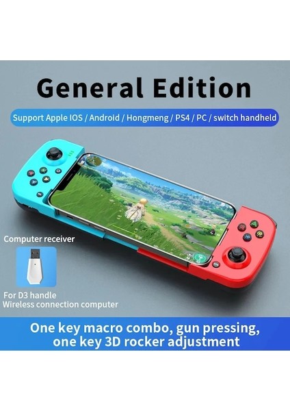 D7 Sarı-D3/d6/d7 Teleskopik Cep Telefonu Gamepad Bluetooth 5.0 Tip-C Kablosuz Oyun Denetleyicisi Joystick Pubg Için Ps4 Anahtarı Pc (Yurt Dışından)