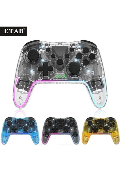 NS015 Mavi-Kablosuz Denetleyici Bt Nintendo Anahtarı Pc Ps3 Tv Kutusu Joystick Rgb Işık Turbo ile Şeffaf LED Gecikmesiz Gamepad (Yurt Dışından)