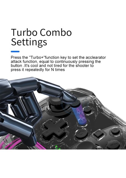 NS015 Mavi-Kablosuz Denetleyici Bt Nintendo Anahtarı Pc Ps3 Tv Kutusu Joystick Rgb Işık Turbo ile Şeffaf LED Gecikmesiz Gamepad (Yurt Dışından)