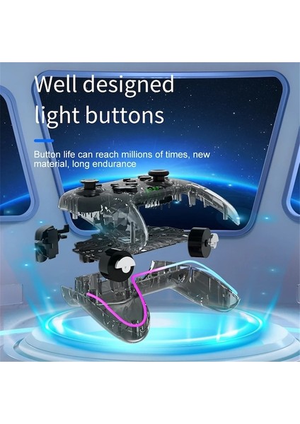 NS015 Mavi-Kablosuz Denetleyici Bt Nintendo Anahtarı Pc Ps3 Tv Kutusu Joystick Rgb Işık Turbo ile Şeffaf LED Gecikmesiz Gamepad (Yurt Dışından)
