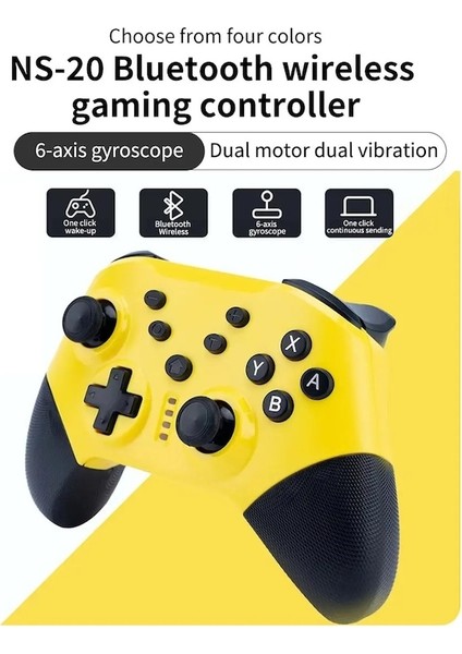 Sarı-Kablosuz Bluetooth Gamepad 6 Eksenli Jiroskop Ayarlanabilir Titreşim Uyandırma Fonksiyonu Nintendo Anahtarı Pc Ps3 Android (Yurt Dışından)
