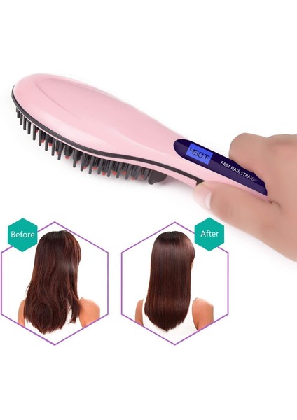 LCD Ekranlı Saç Düzleştirme Fırçası, Sıcaklık Kontrol Ekranı, Kadınlar Için Saç Düzleştirici Pembe (Yurt Dışından)