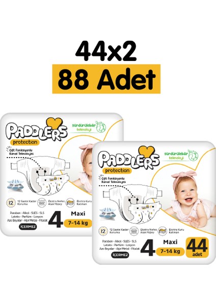 Protection Bebek Bezi 4 Numara Maxi 88 Adet (7-14 Kg) 2'li Jumbo Set