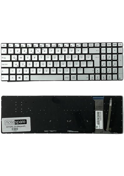 Asus ile Uyumlu Vivobook N752VX-GC128T, N752VX-GC212T Notebook Klavye Işıklı Gümüş Gri Tr