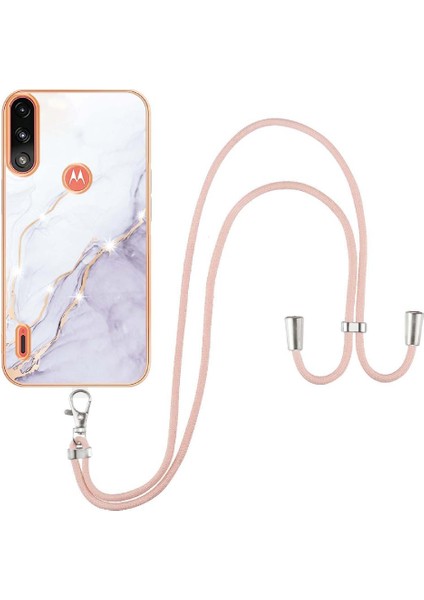 Motoroal Moto E7 Güç Crossbody Kordon Askısı Mermer Yumuşak Tampon Için Kılıf (Yurt Dışından)
