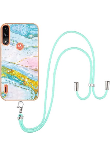 Motoroal Moto E7 Güç Crossbody Kordon Askısı Mermer Yumuşak Tampon Için Kılıf (Yurt Dışından)